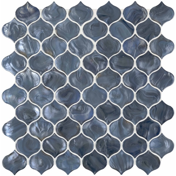 Blue Shimmer Arabesque Glass Mesh-Mounted Mosaic Tile